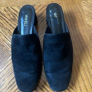 Vaneli Black Suede Slip-On Mule Loafers